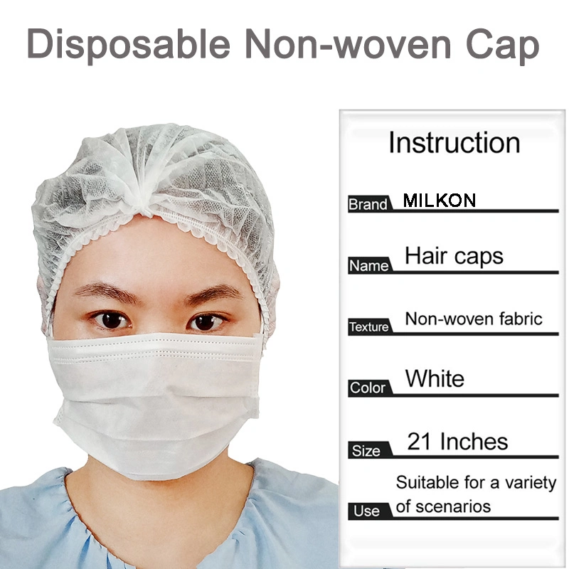 Non Woven Double Elastic Surgical Head Hair Cover Nonwoven Disposable Hair Net Cap Clip Caps Medical Bouffant Cap Disposable Hat