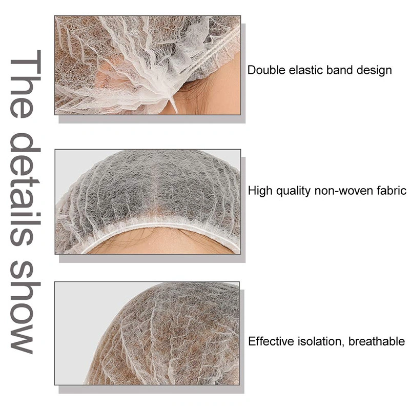 Non Woven Double Elastic Surgical Head Hair Cover Nonwoven Disposable Hair Net Cap Clip Caps Medical Bouffant Cap Disposable Hat