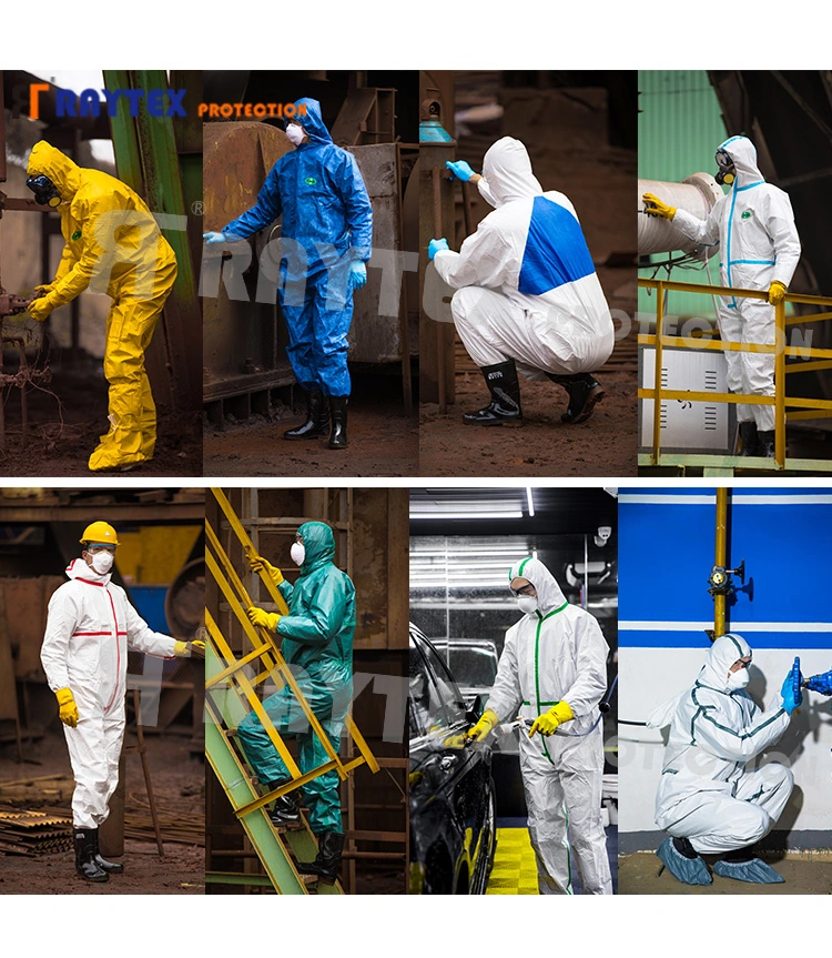 Full Body Anti Virus En14126 PPE Suit Type 4 5 6 Nonwoven Personal Protective Equipment Suit Disposable Isolation Coverall