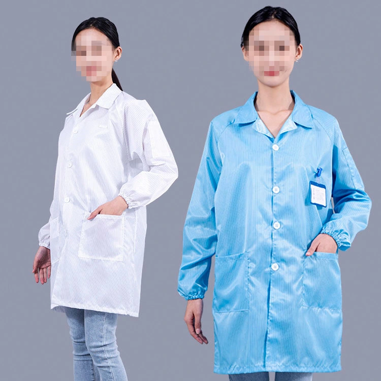 White 5mm Stripe Grid Anti-Static ESD Cleanroom Smock Coat for Lab