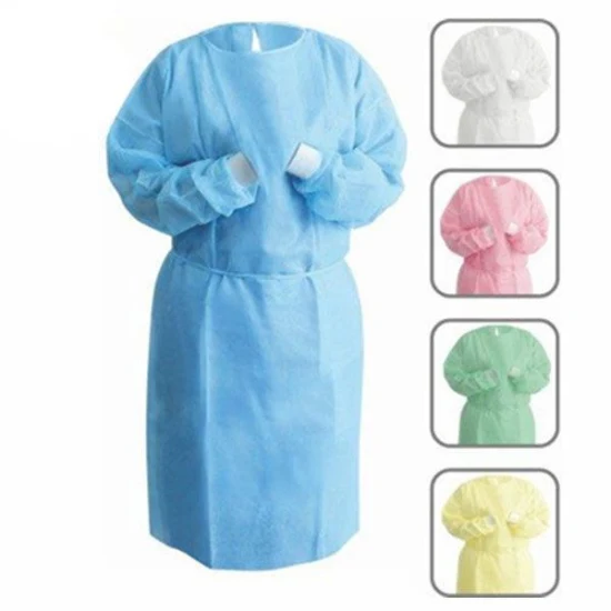 Abito di isolamento chirurgico uniforme medico usa e getta di PP PE SMS di prezzo all'ingrosso della fabbrica della Cina Blu Giallo Rosso Bianco 30GSM 40GSM Grembiule per l'ospedale